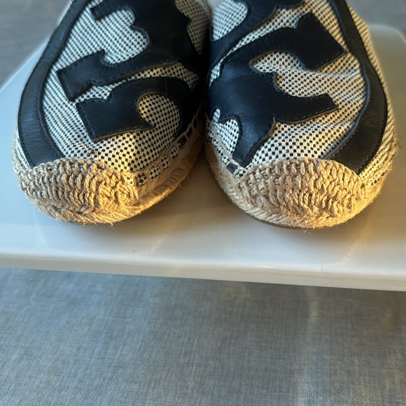 Tory Burch Black/White Canvas And Leather Logo Lonnie Espadrilles Flats Size 9M - Picture 3 of 13